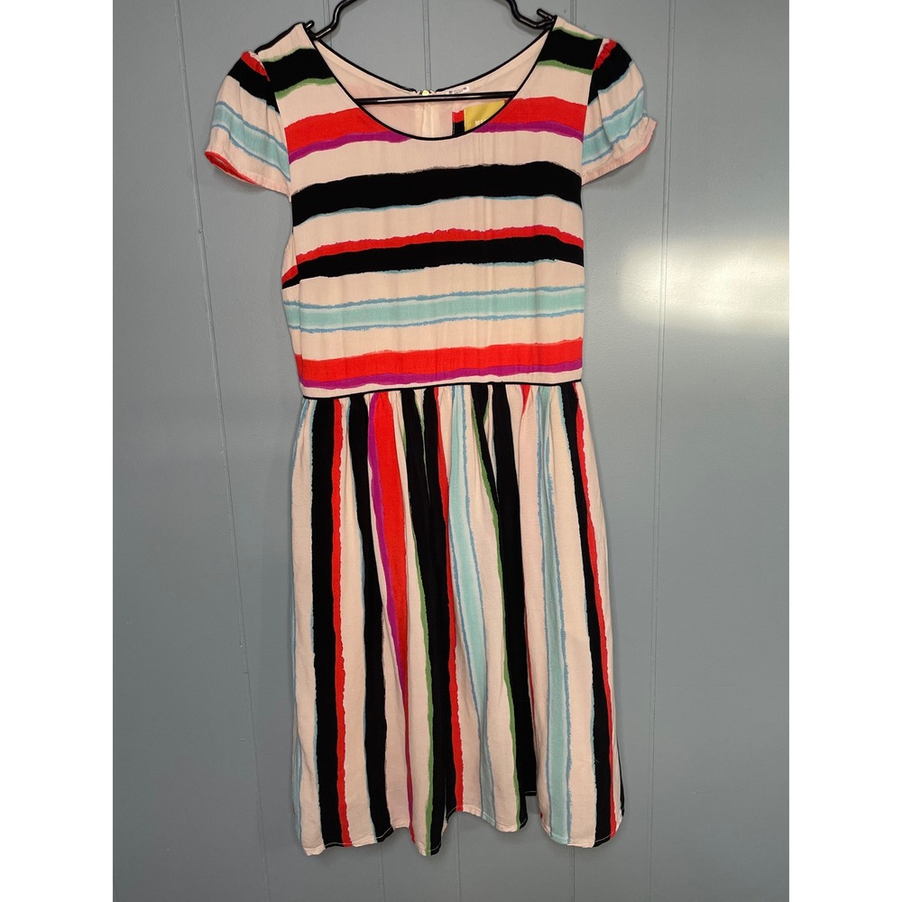 Maeve Striped‎ Peralta Midi Dress Short Sleeve Multicolor Women's Size 2